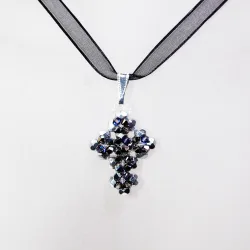 Pendant 45cm - Phoebe-Black Organza - Pendant 45cm - Laiton argenté